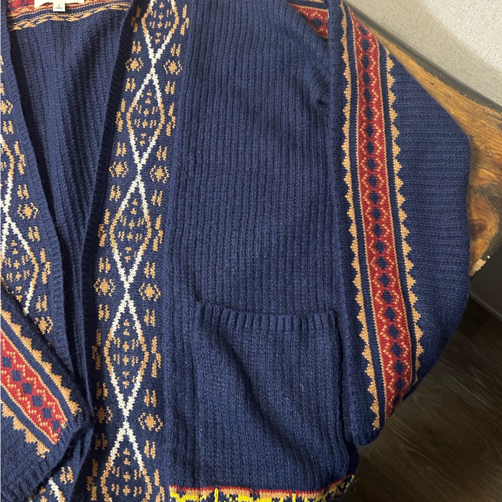 Lucky Brand Cardigan Womens L Sweater Aztec Tribal Knit Open Front Boho - Picture 5 of 6